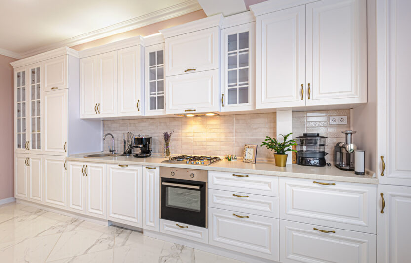 Simple and luxury modern white kitchen interior