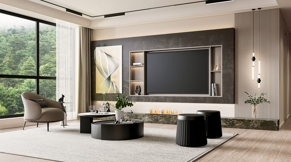 3d render modern living room full scene interior design